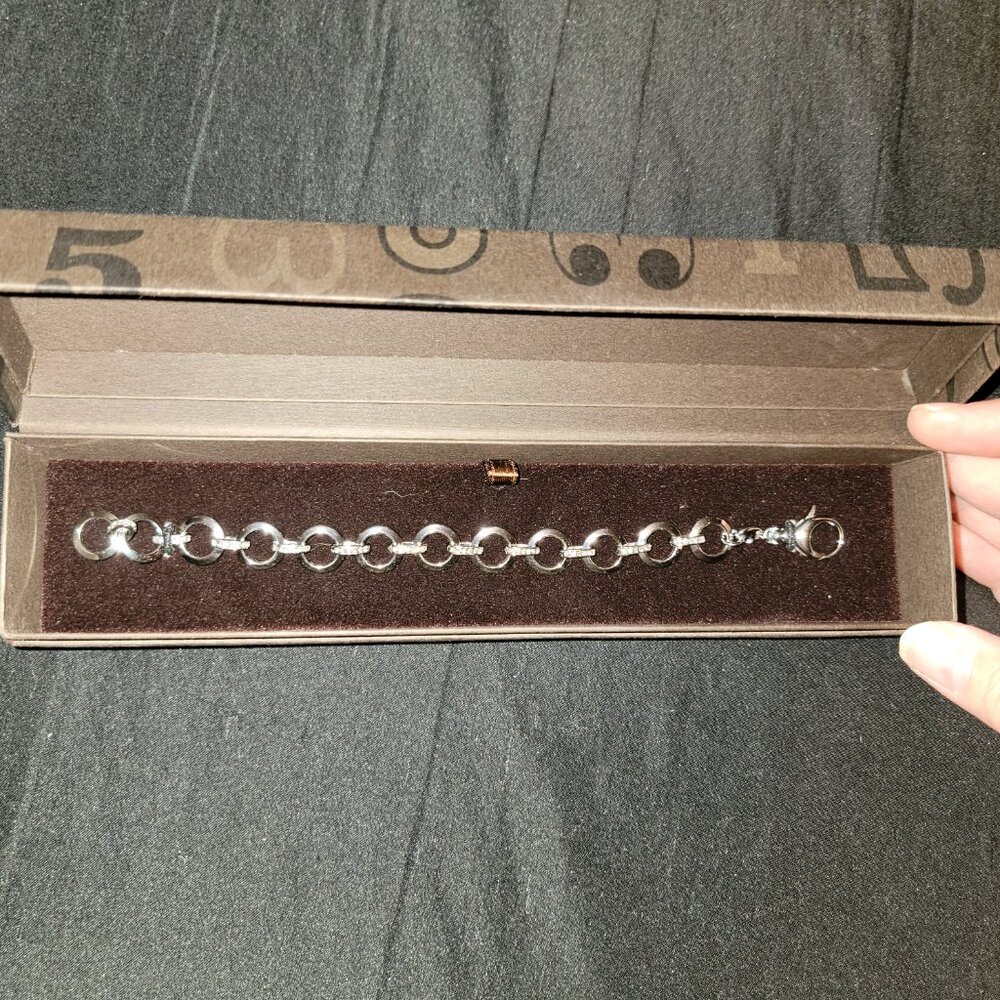 Fossil Glitz Charm Bracelet Silver Rhinestone OC Tanner New! Pretty